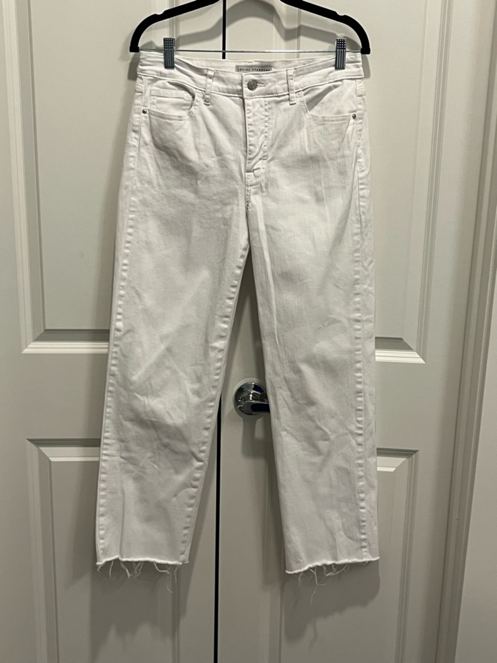 Sanctuary White High Rise Crop Straight Leg Jeans Raw Hem Women’s Size 6
